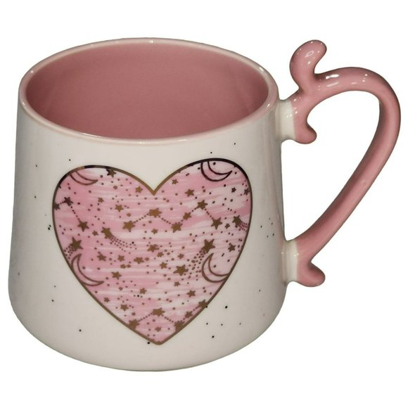 Shabby Chic White And Pink‎ Ceramic Coffee Mug Hearts Pattern 16 Oz - Picture 9 of 12